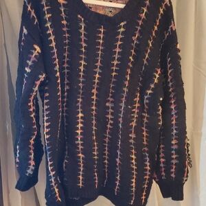 Nina Leonard Black Crew Neck Sweater with Textured Knit